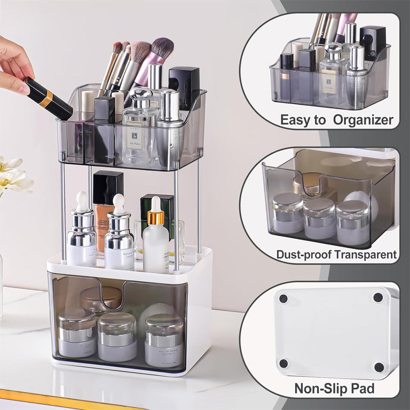2 Layer Makeup Organizer Countertop, Skincare And Makeup Organizer, Bathroom Counter Organizer, Anti-Slip Dustproof Exquisite Vanity Organizer 2 Layer Makeup Organizer Countertop, Skincare And Makeup Organizer, Bathroom Counter Organizer, Anti-Slip Dustproof Exquisite Vanity Organizer